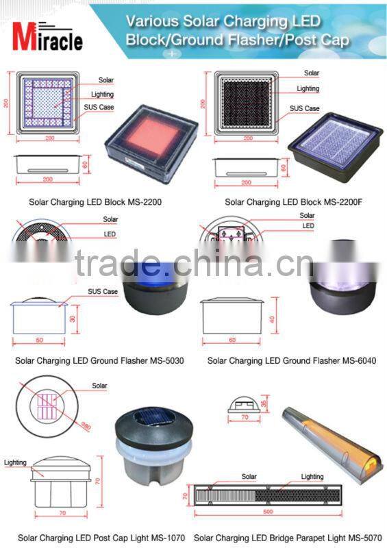 Solar Powered(Charging) LED & Reflector Road Stud(Cat Eyes / Pavement Marker) MS-200S(Single Side / 1000m Visibility)