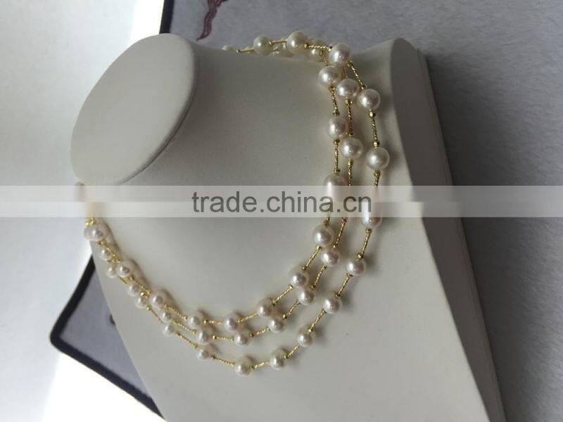 Ladies 8-9mm White Freshwater Pearl Necklace With 14K Gold Chain