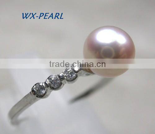 golde pearl silver ring with tahitian pink round pearl ring