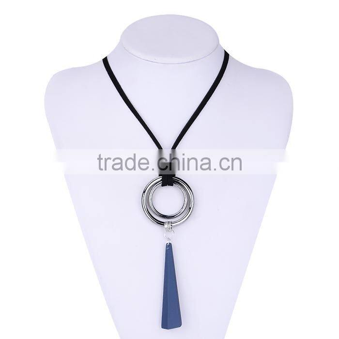 silver double hoops geometric rubber pendant necklace suede velvet leather necklace geometric long sweater necklace