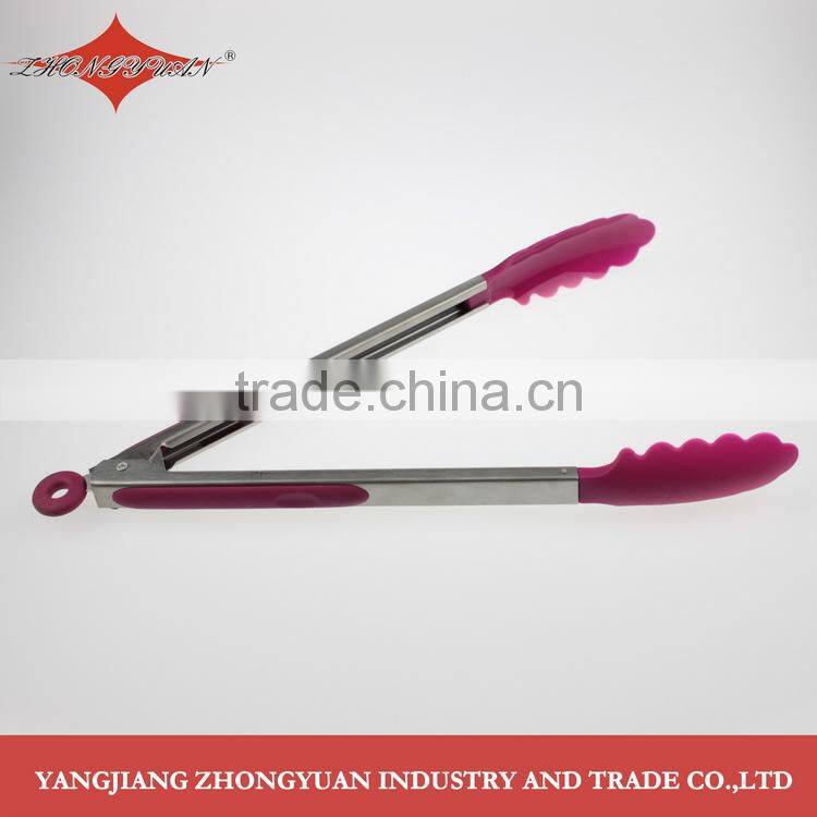 China manufacture stainless steel handle nylon food clip kitchen utensi food tongs