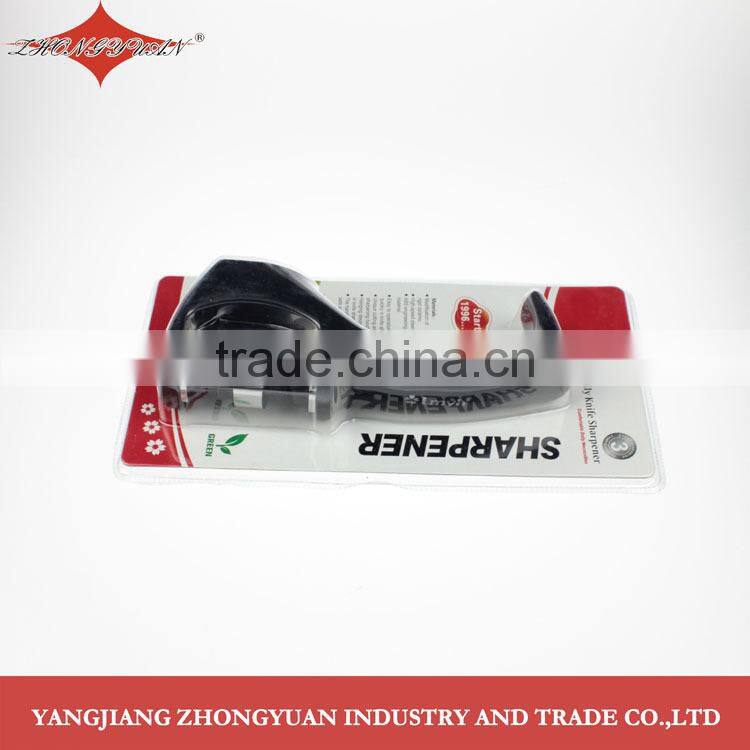 Two-stage knife sharpener with long safety ABS handle