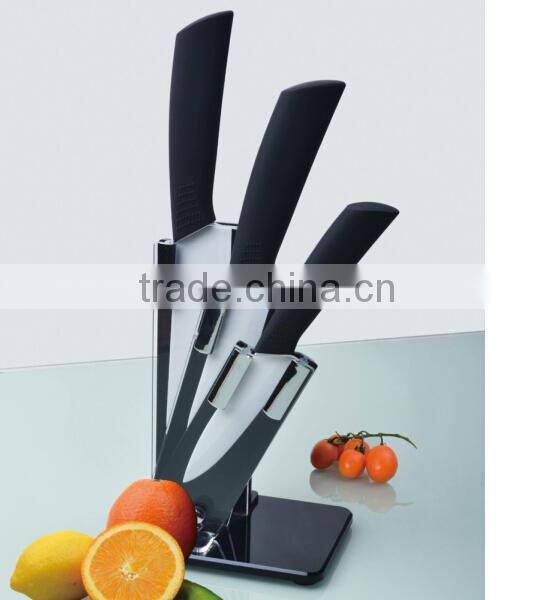 4 Pieces Color Handle Zirconia Chef/Paring Knife with Acrylic Stand