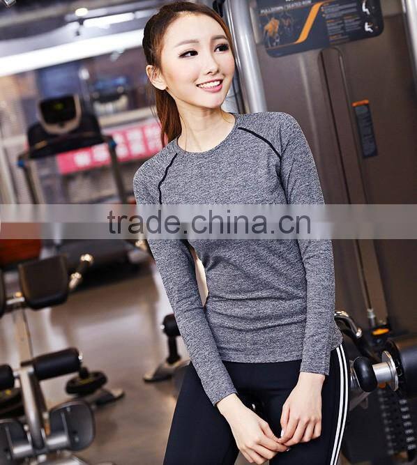 wholesale 88% polyester 12% spandex sport tops women, gym wear, long sleeve yoga tops women