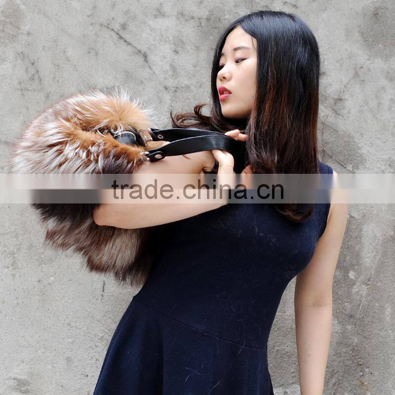 CX-H-17C Natural Colour Lady Bags Genuine Fox Fur Handbag