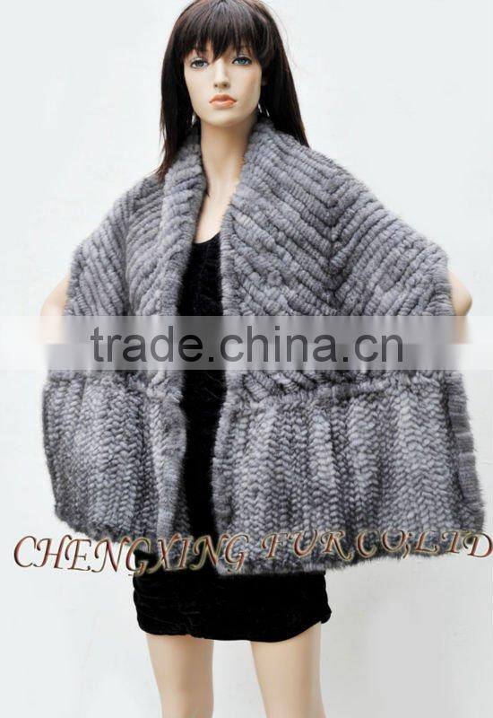 CX-B-M-46D Best Selling Wholesale Knit Mink Fur Lady's Latest Design Shawl