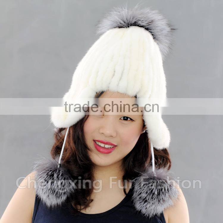 CX-C-42D Winter Cap With Earflap Knitted Real Mink Fur Cap