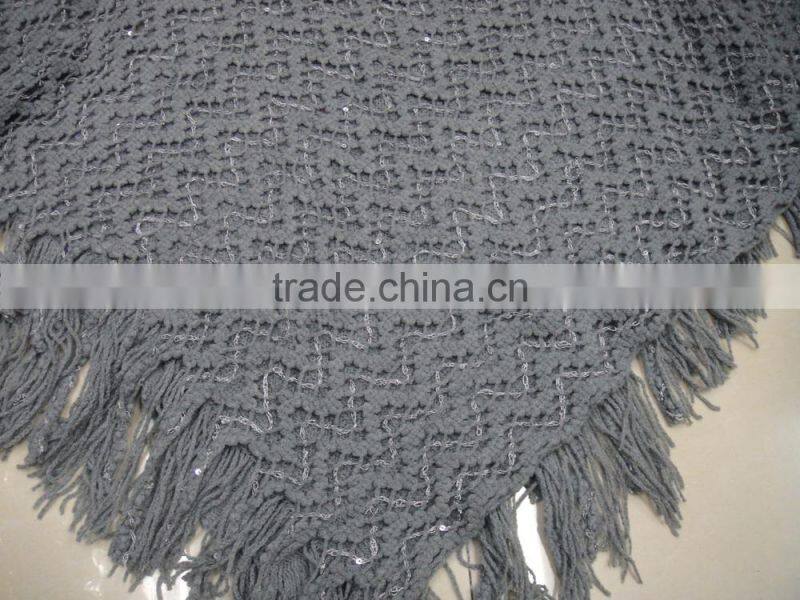 New designer grey sequin glitter knitted shawl for winter