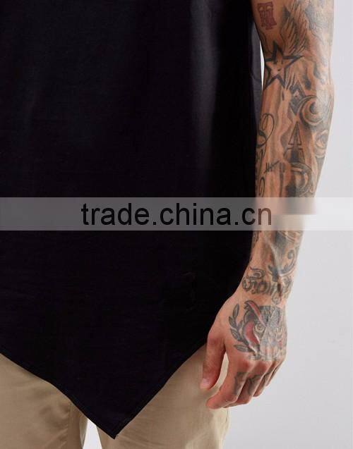 Men summer 100% cotton jersey asymetric hem plain crew neck black t-shirt wholesale OEM suppliers