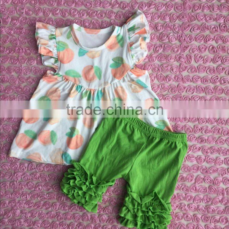 2017 hot selling summer baby peach print tunic top baby tunic top with shorts outfit