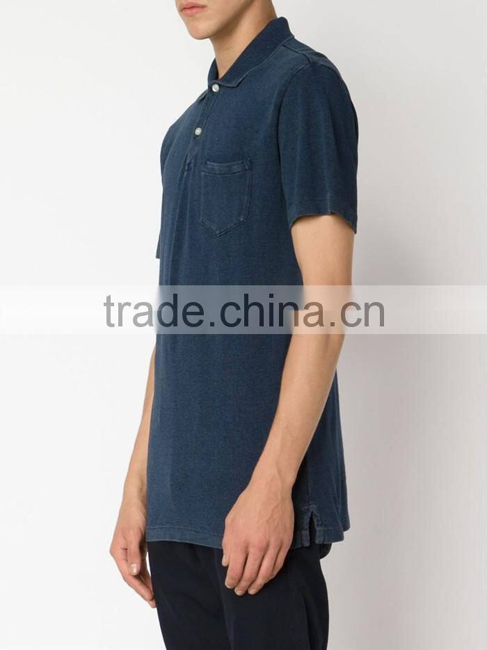 Indigo blue mens cotton short sleeve polo shirt fabric with pocket wholesale China