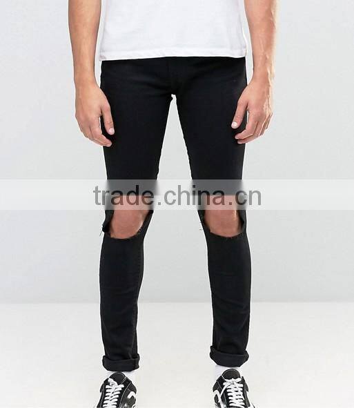 Custom wholesale distressed washed denim ripped mens jeans trousers