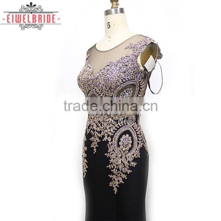 Long Floor-length Black Lace Beaded Bridal Dress