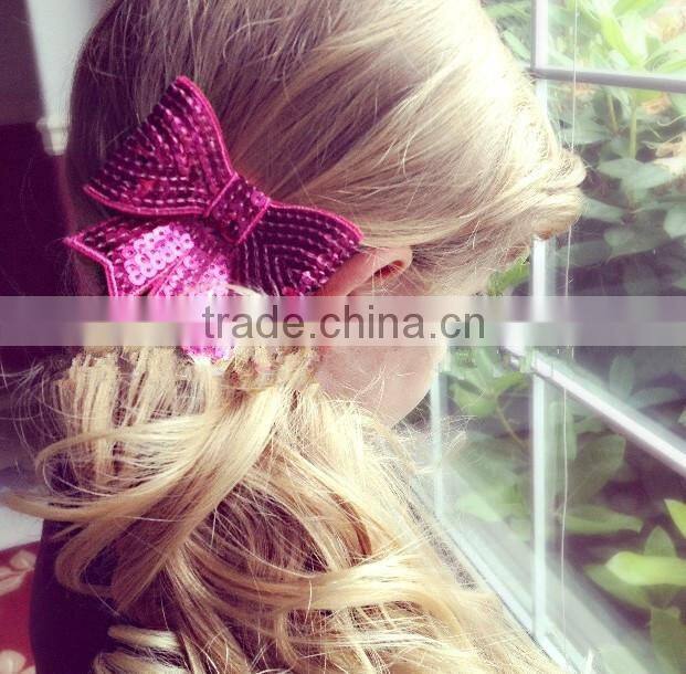 Wholesale trade kids headwear apparel accessories Computer embroidery flash bead piece big bowknot 10 colour hair accessories