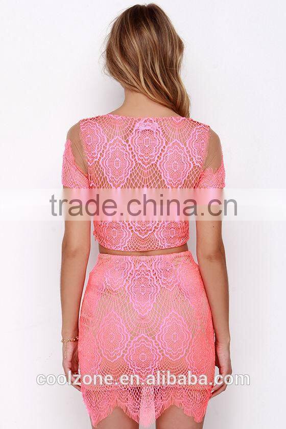 Sexy delicated mesh bodycon fit two piece prom dress lace prom dresses