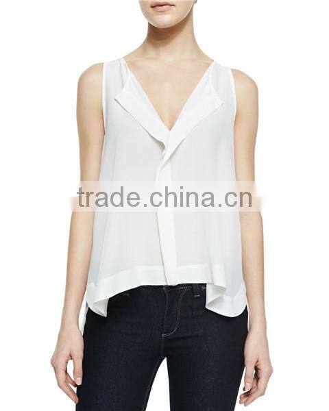 New Fashion White High Low Top Wholesale Woman Clothing