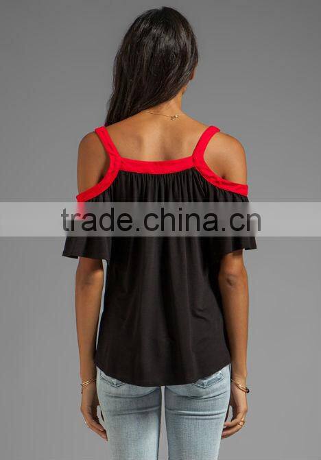 contrast color shoulder straps tops