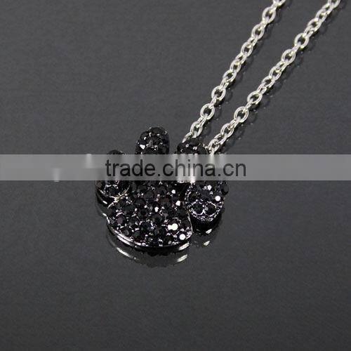 2015 fashion paw print necklace factory price colorful crystal paw print charm necklace