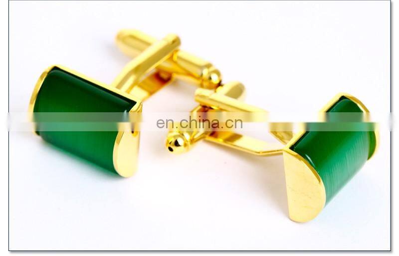Deluxe Emerald Stone Gold Jewelry Unisex Shirt Cufflinks Brand