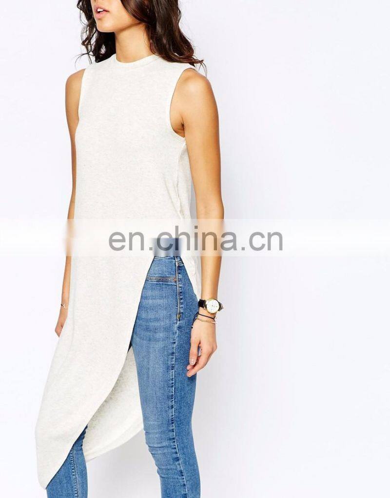 Moda Asymmetric hem ropa mujer algodon t-shirt in split