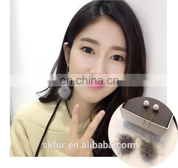 Factory wholesale high quality real mink fur small ball earrings for women
