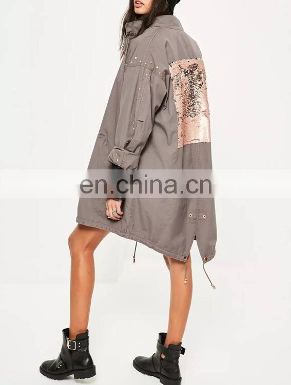 China Supplier OEM winter 's coat for women ladies parka coats with embroidery sequin pattern