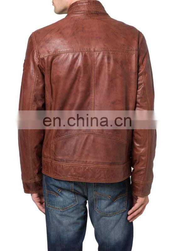 Stand-up collar with decorative loops Leather jackets
