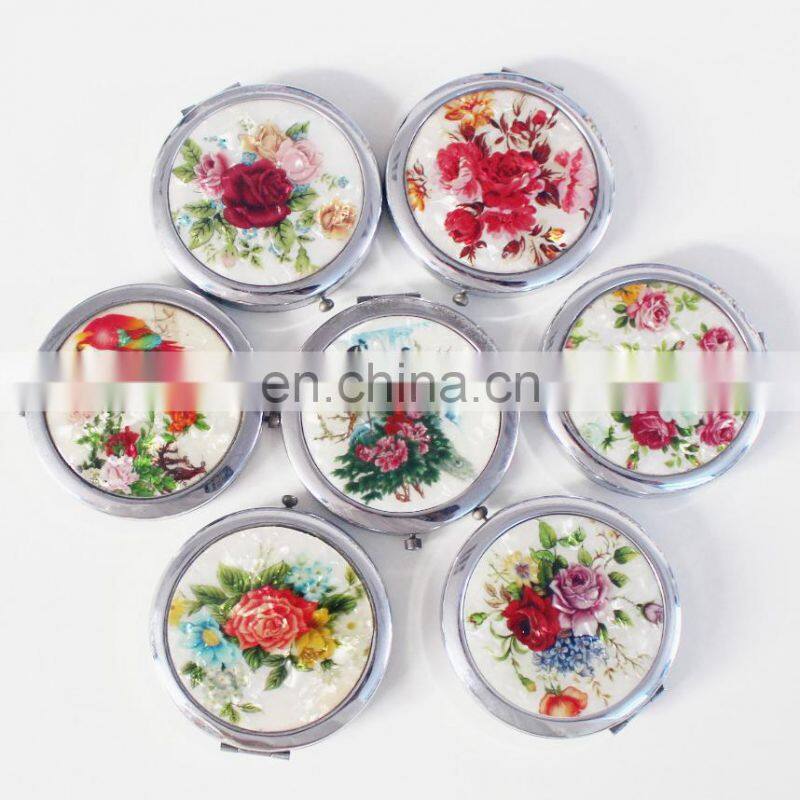 Round epoxy printed metal pocket make up mirror