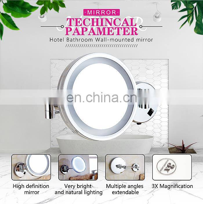 Single Arm Hotel Bath Room 3 Magnifying Mirror with Led Light