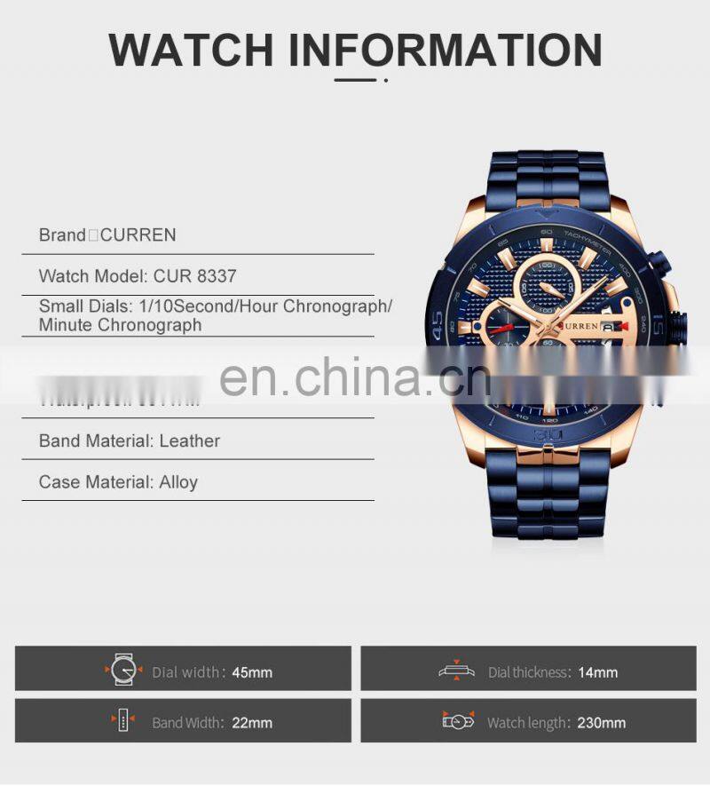 CURREN 8337 Men Luxury Business Japan Quartz Watches Stainless Steel Casual Auto Date Calendar Wristwatch