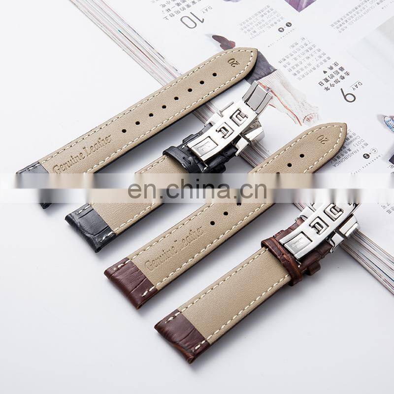 High Quality Genuine Leather Watch Bands Strap Stainless Steel Butterfly Single Snap Buckle Watch Accessories