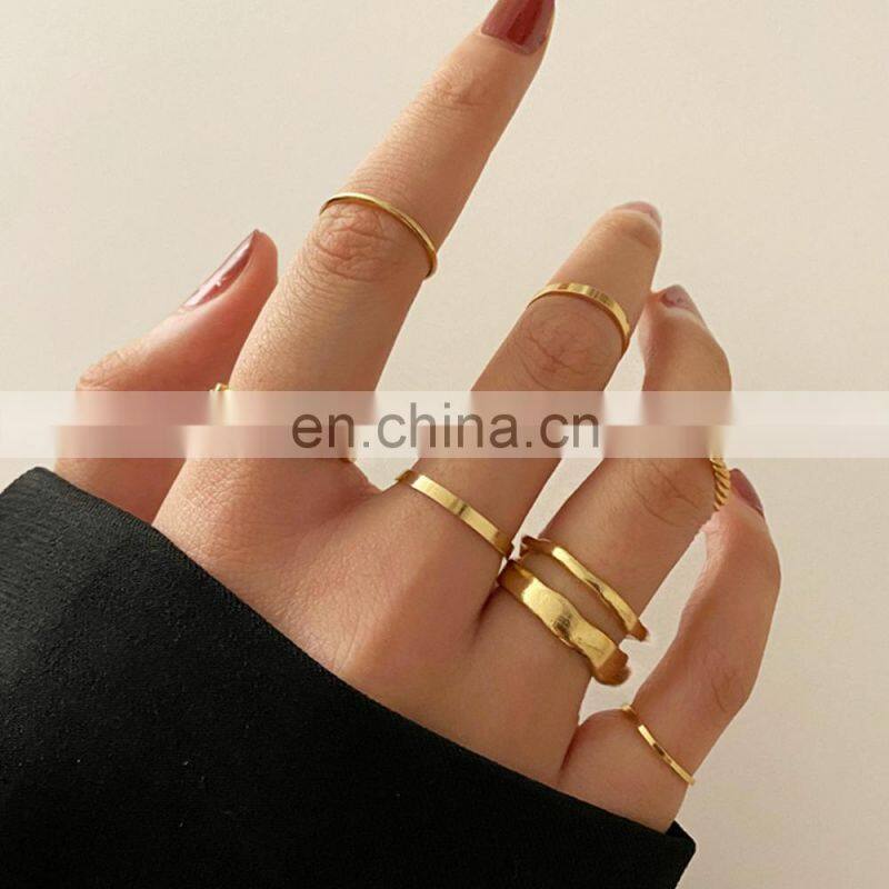 6Pcs/set Punk Finger Rings Minimalist Smooth Gold/black Geometric Metal Rings for Women Girls Party Jewelry Bijoux Femme