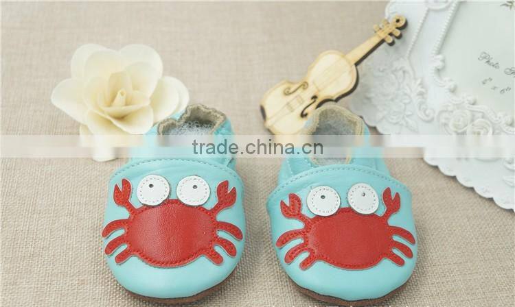 2016 Fashion Style Leather Shoes Crab Full Cowhide Infant Baby Shoes Blue Newborn Soft Bottom Prewalkers