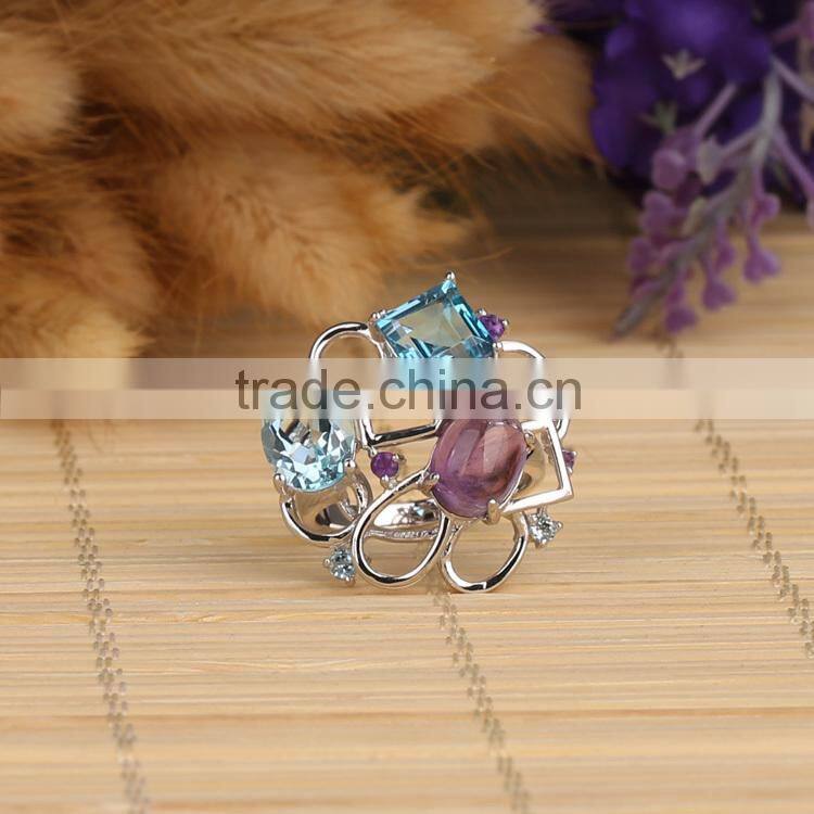 mirror polished white rhodium fashion sterling silver jewelry ring with stock