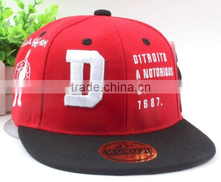 Letter D Embroideried 6 Panel Flat Brim Fashion Kids Children Sun Cap
