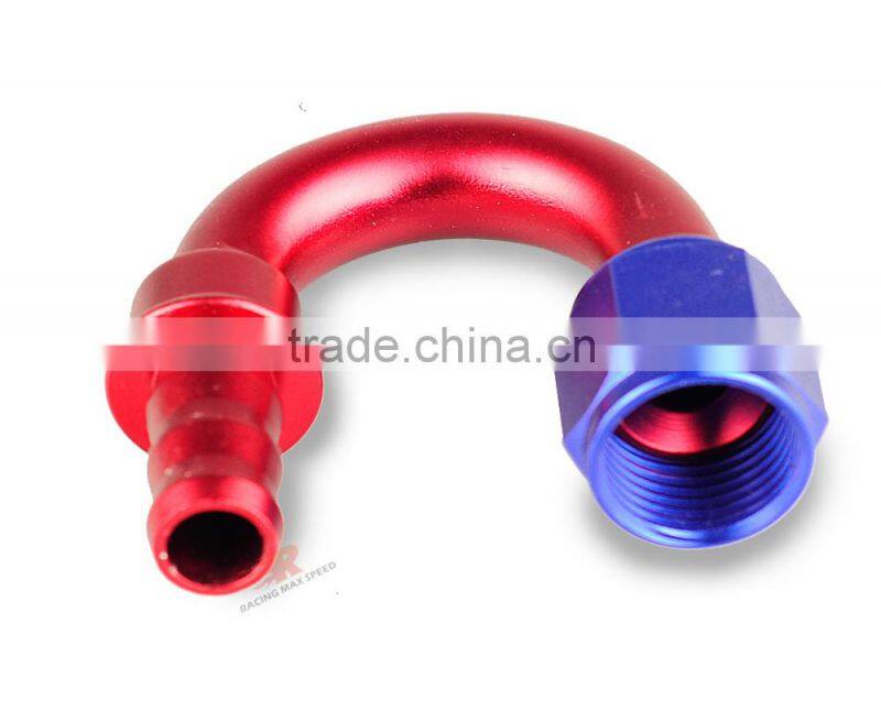 Interchangeable Iso9000 Wholesale Aluminum Oil Cooler Hose Fitting 180 Degree Push On End blue and red 10-180-10