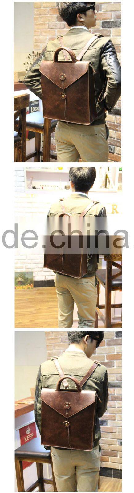 2015 Western Style Wholesale Men's School PU Leather Backpack laptop bag