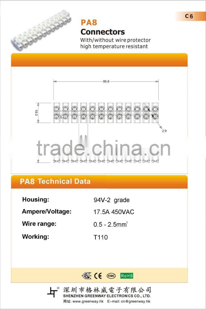 hot sale brass tube 12pin pa8 terminal block