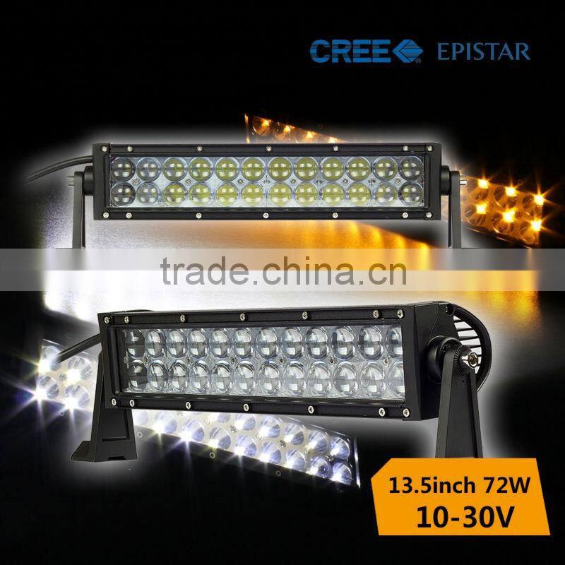 top quality!!white&amber strobe flash 4d led light bar 72w for car driving