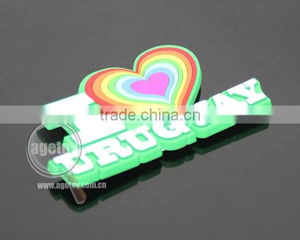 I LOVE Uruguay Promotional Souvenir Heart Shaped Soft PVC Injection Molding Custom Rubber Fridge Magnet