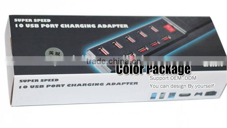 New 10 Port High Speed USB 2.0 Hub Expansion Power Adapter for Notebook PC