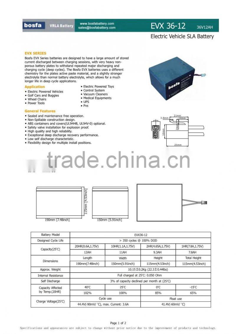 EVX36-12 Electric motor Battery 36v 12ah dc motor batteries 36volt battery battery 12ah 36v rechargeable battery 36v battery 12a