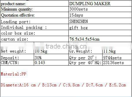 2015 Best prices plastic dough press /Chinese dumpling maker /new gadgets