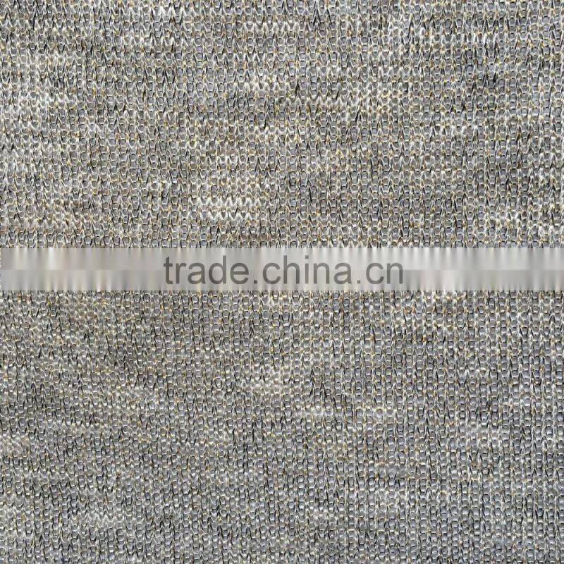 rayon polyester spandex metallic knit fabric, golden yarn dyed knit sweater fabric for clothes