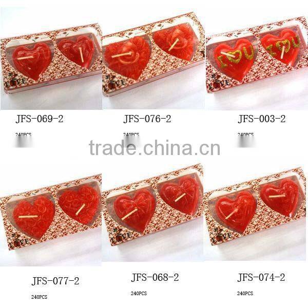 2pcs heart shape wedding candle with i love u