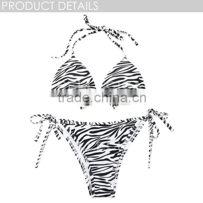 2016 RELLECIGA Zebra Print Push-up Triangle Top Swimwear with Adjustable Halter Strap & Brazilian Cut Scr