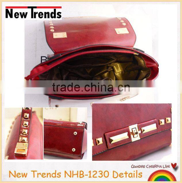 Fashion women blue PU with studs handbag