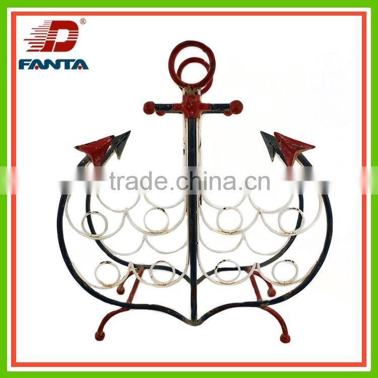 Newest metal handmade anchor style wine bottle shelf for home decor