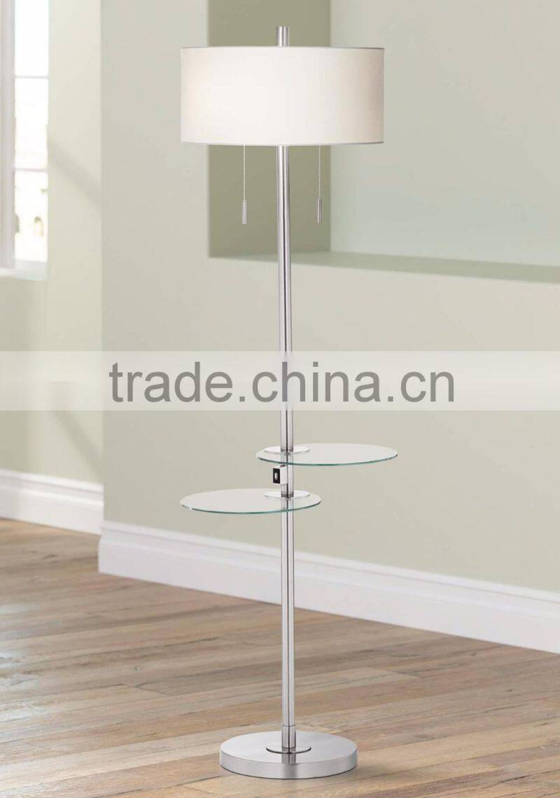 1024-21 two glass trays a brushed nickel finish Functional and stylish Concierge Double Tray Floor Lamp with USB