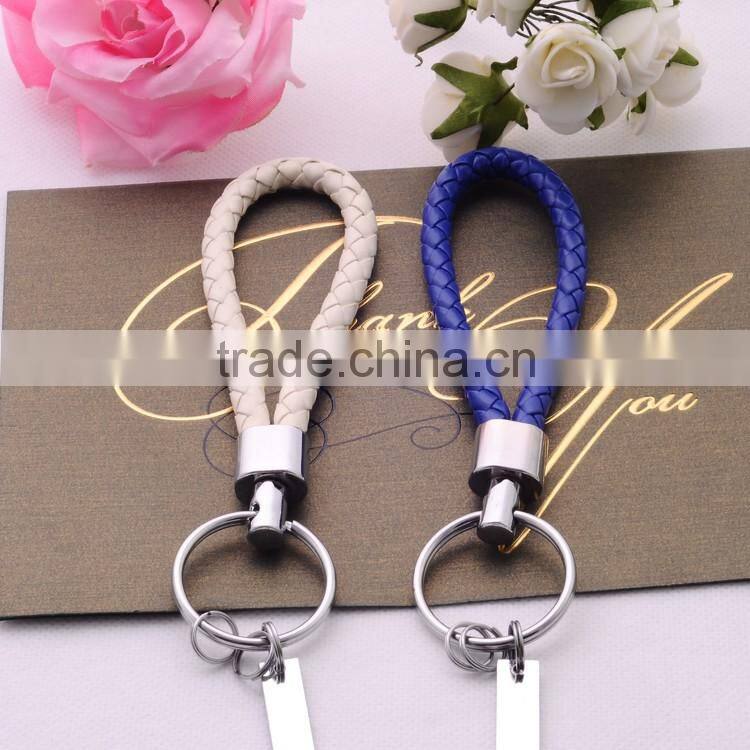 >>>2016 hot sale alloy metal car key chain fashion women weave Leather cord Key Chains/